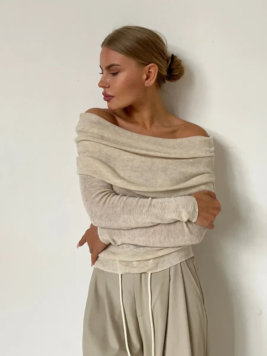 Dames off-shoulder trui, elegant ontwerp, zacht materiaal, aangesloten pasvorm, veelzijdig.