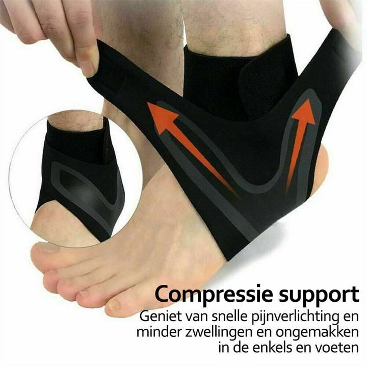Zwarte enkelbandage voor pijnverlichting en stabiliteit, ergonomisch ontwerp voor sport en dagelijks gebruik.