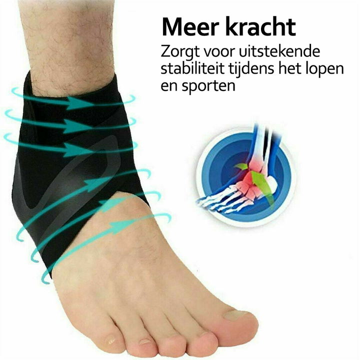 Zwarte enkelbandage voor pijnverlichting en stabiliteit, ergonomisch ontwerp voor sport en dagelijks gebruik.