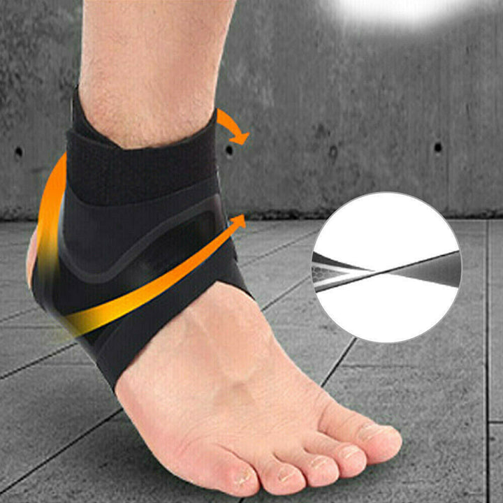 Zwarte enkelbandage voor pijnverlichting en stabiliteit, ergonomisch ontwerp voor sport en dagelijks gebruik.
