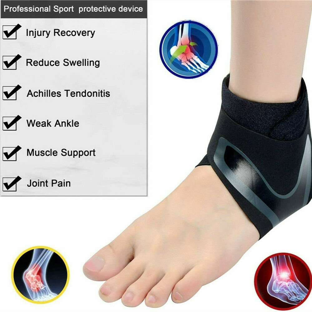 Zwarte enkelbandage voor pijnverlichting en stabiliteit, ergonomisch ontwerp voor sport en dagelijks gebruik.