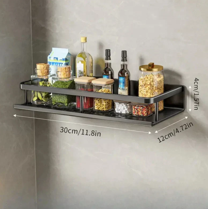 Zwart keukenrek met handdoekhouder, ruimtebesparend, modern design, robuust metaal, ideaal voor kruiden en gebruiksvoorwerpen.