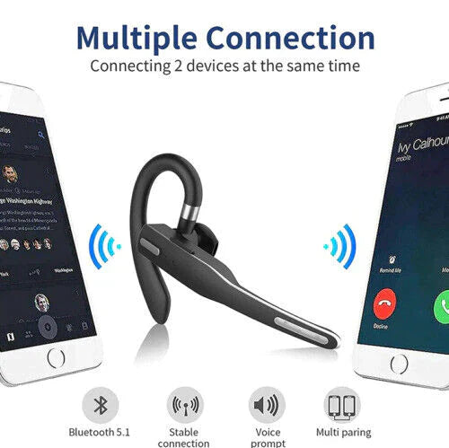 Detail van de Trucker Dual Mic Bluetooth Headset, met nadruk op de microfoonpositionering en comfortabele oorhaak.