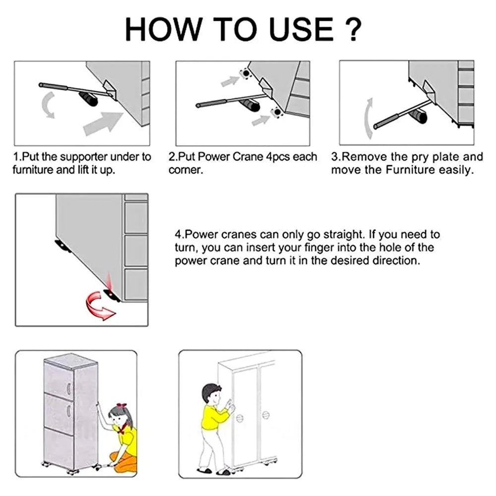 Zware meubelhefferset met rode accenten, stevige hefarm en flexibele wielen voor veilig meubeltransport.