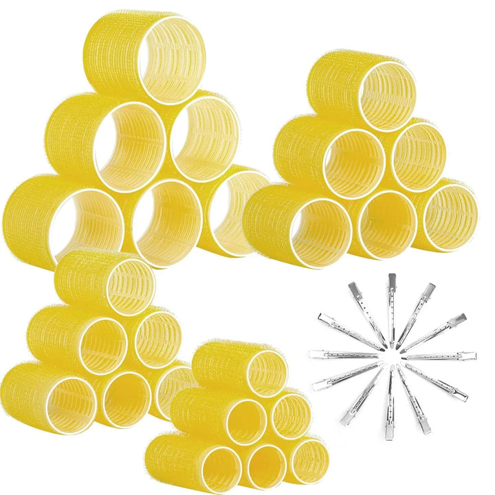 Zelfklevende haarrollers in diverse maten voor volumineuze, hittevrije krullen. Eenvoudig in gebruik, zacht voor het haar.