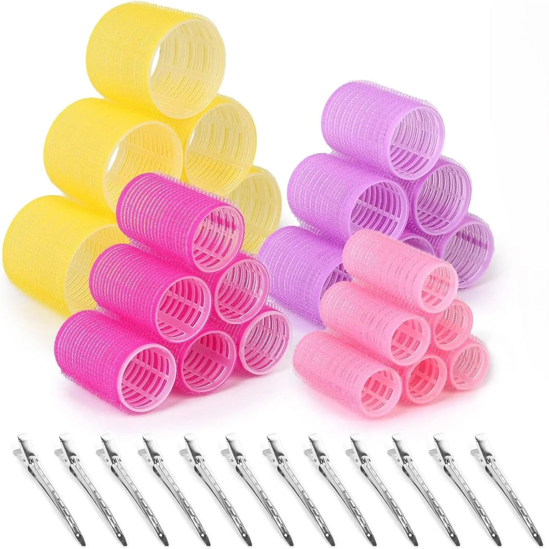 Zelfklevende haarrollers in diverse maten voor volumineuze, hittevrije krullen. Eenvoudig in gebruik, zacht voor het haar.