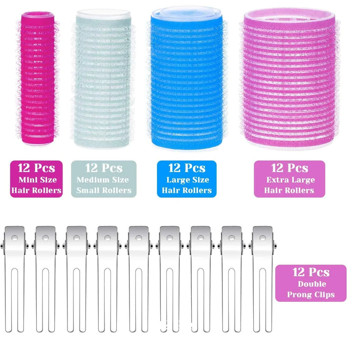 Zelfklevende haarrollers in diverse maten voor volumineuze, hittevrije krullen. Eenvoudig in gebruik, zacht voor het haar.