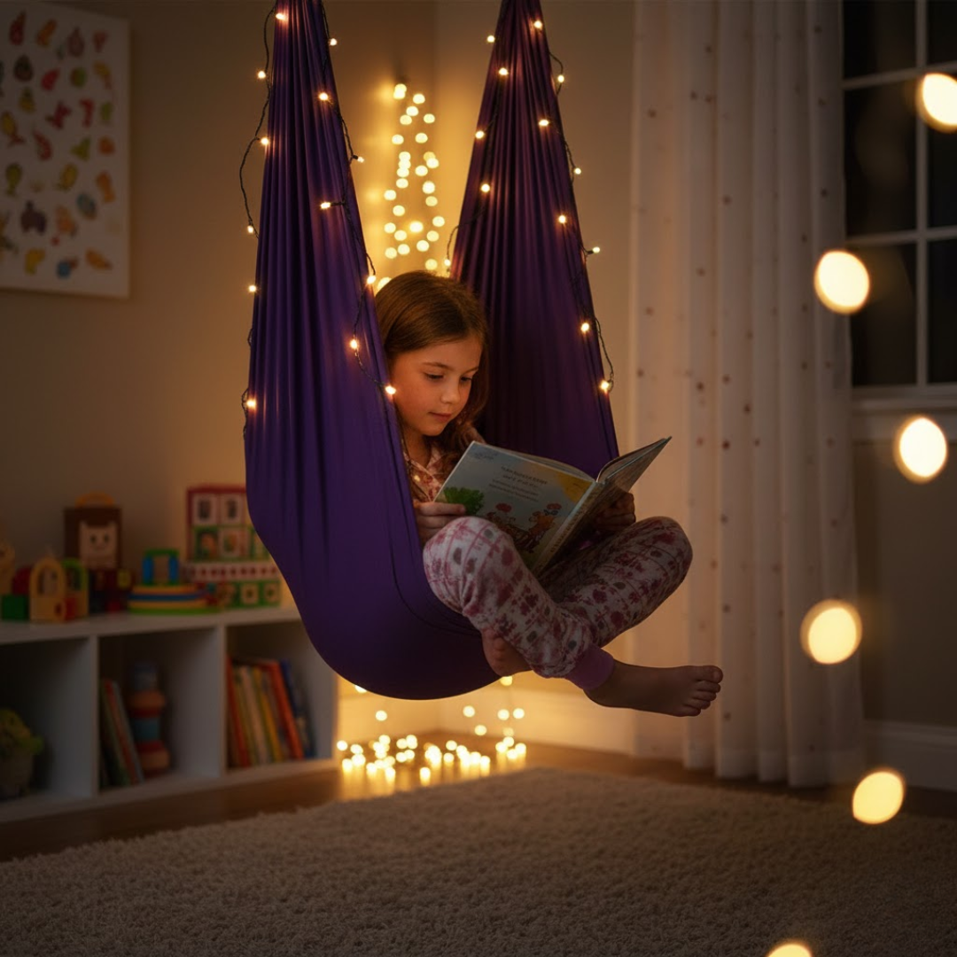 Kalmerende sensorische schommel voor kinderen met autisme of ADHD, bevordert focus en rust.