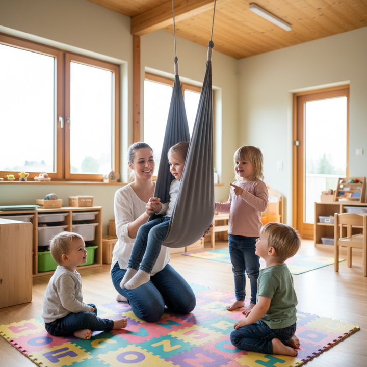 Duurzame sensorische binnenschommel voor kinderen met gevoeligheid, biedt een rustgevende cocon.