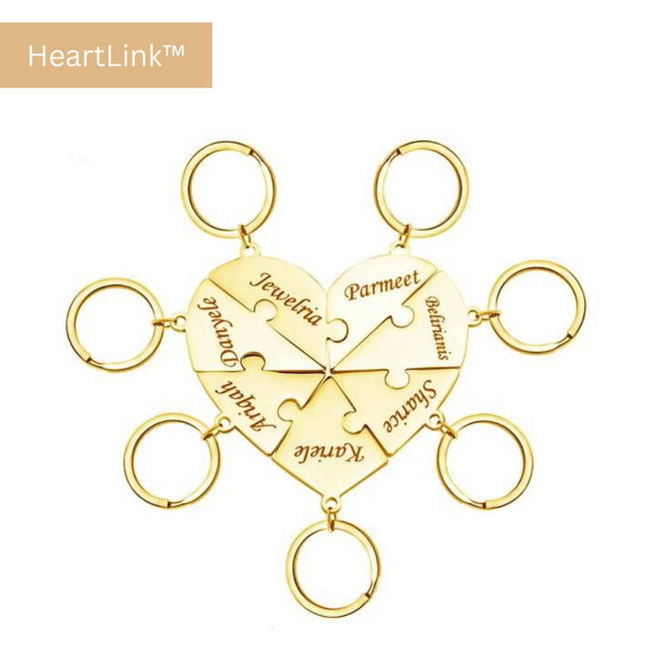 Set van graveerbare gepersonaliseerde hart puzzel sleutelhangers voor geliefden, roestvrij staal.