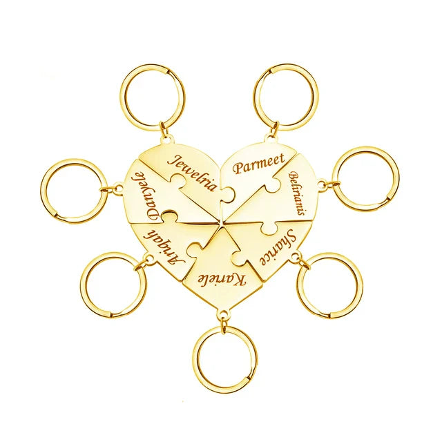 Perfect Valentijnscadeau: gepersonaliseerde hart puzzel sleutelhangers, graveerbaar voor koppels.