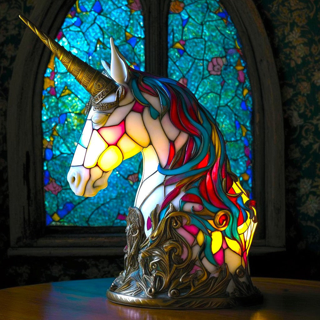 Uniek hars sculptuur nachtlampje, wolf of eenhoorn voor warme sfeerverlichting en kunst.