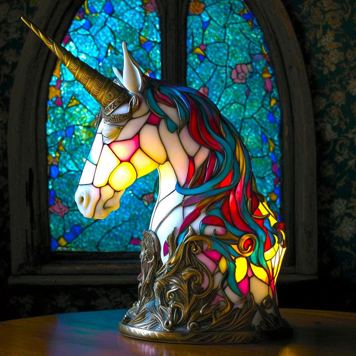 Uniek hars sculptuur nachtlampje, wolf of eenhoorn voor warme sfeerverlichting en kunst.