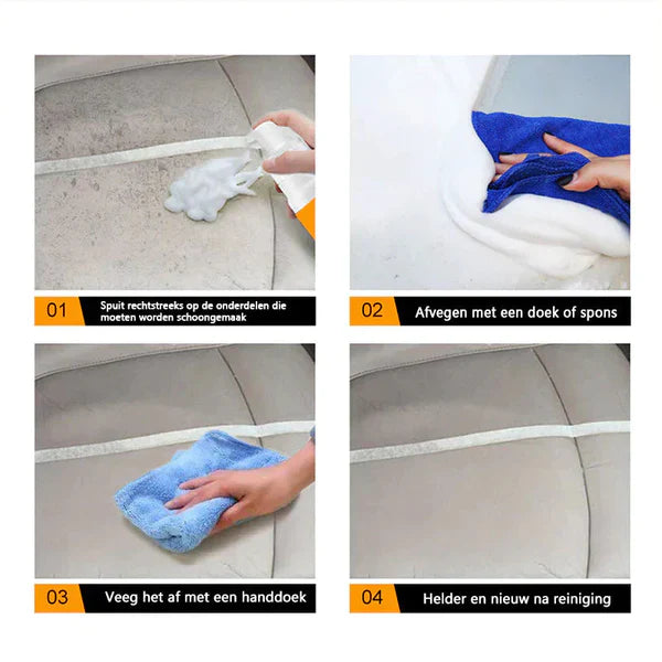 Rijk, dicht schuim van ShineFoam dat diep reinigt, perfect voor dieptereiniging van huis en auto interieur.