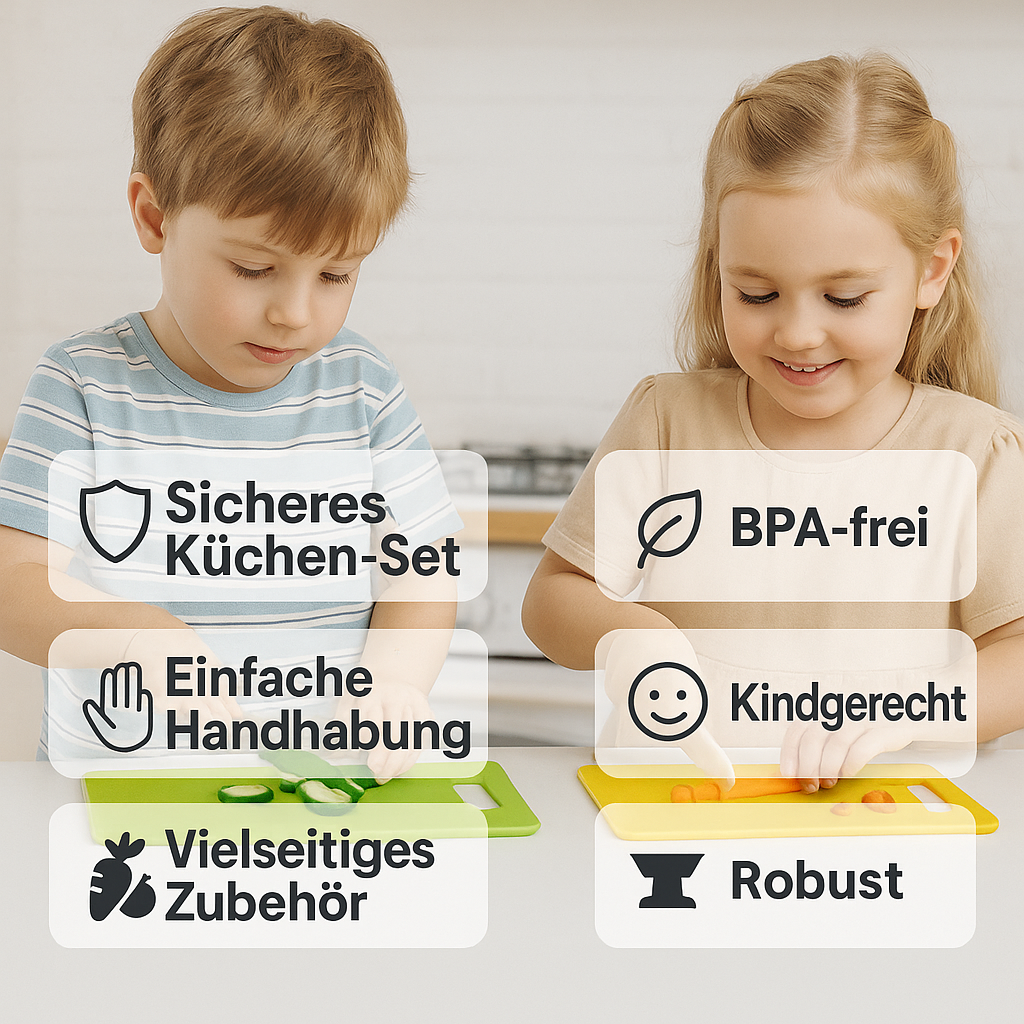 Afbeelding van een veilige kinderkookset: ergonomisch gekleurd keukengereedschap voor kinderen, ideaal voor speels en veilig koken.