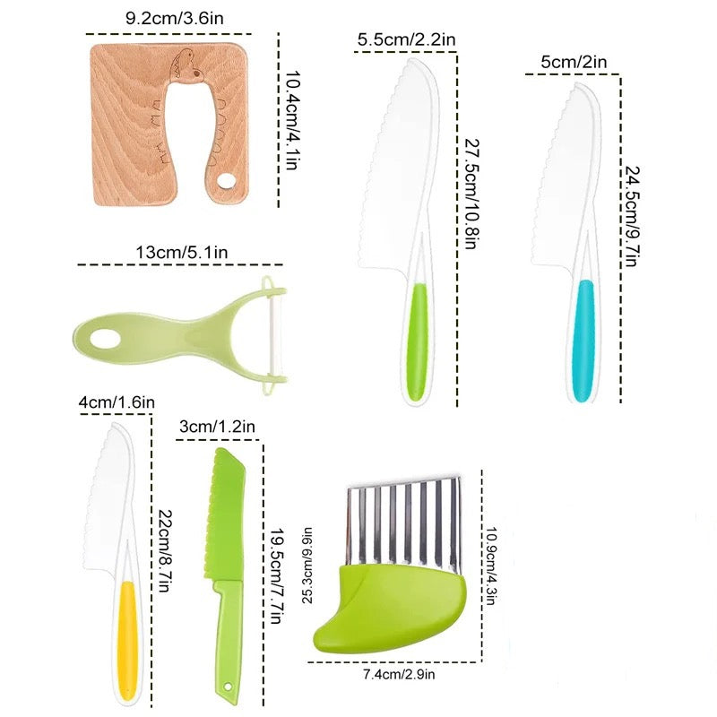 Afbeelding van een veilige kinderkookset: ergonomisch gekleurd keukengereedschap voor kinderen, ideaal voor speels en veilig koken.