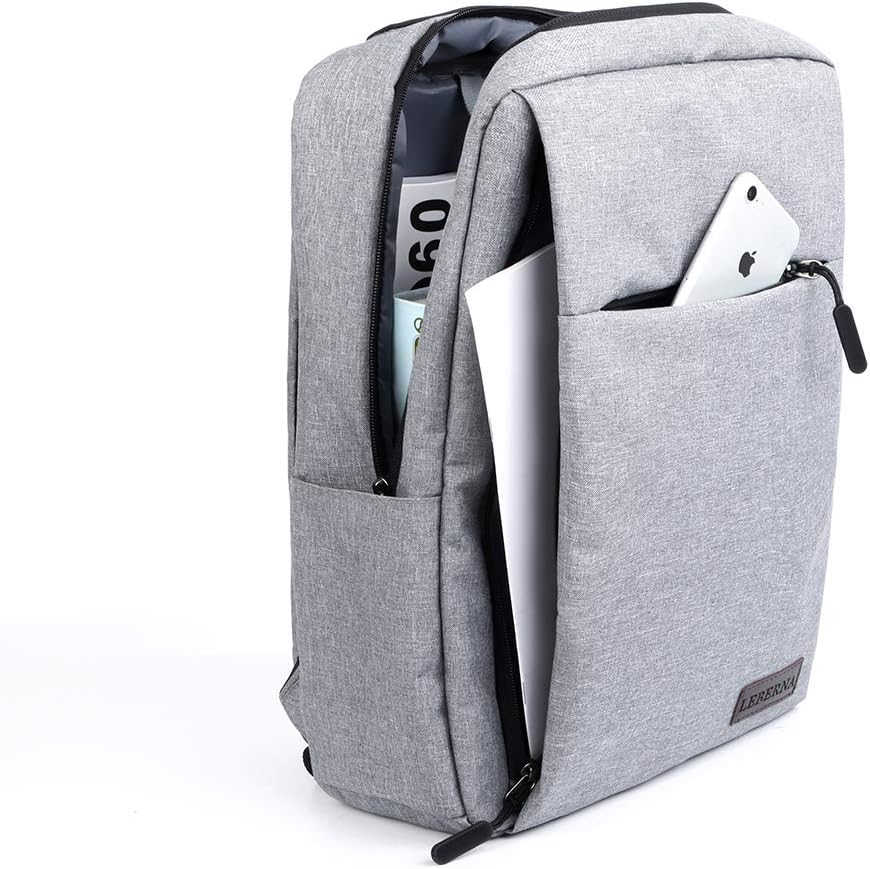 Unisex model draagt de slanke, waterdichte laptoprugzak met USB-poort, comfortabel en stijlvol.