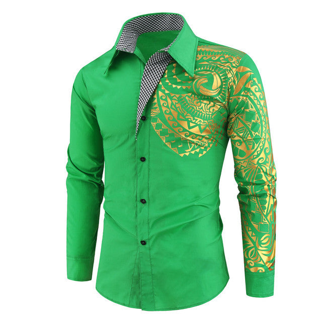 Heren slim fit overhemd met luxe gouden accenten, lange mouw en modern design voor een stijlvolle outfit.