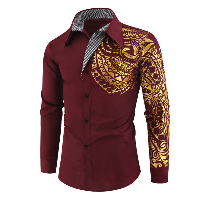Stijlvol slim fit heren overhemd Darius, met luxe gouden details voor avondkleding en uitgaan.