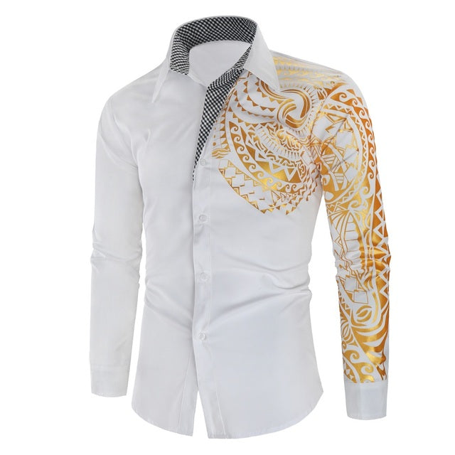Modieus casual chic heren overhemd slim fit met opvallende gouden details voor elke gelegenheid.