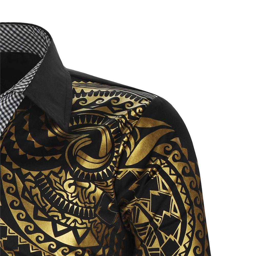 Mooi aansluitend slim fit heren overhemd met lange mouw en verfijnde gouden accenten voor een luxe look.