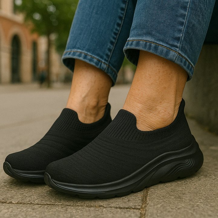 Slip-on sneaker dames, comfortabele anti-pijn instapschoen, paars, gedempte binnenzool, antislip, geen veters.