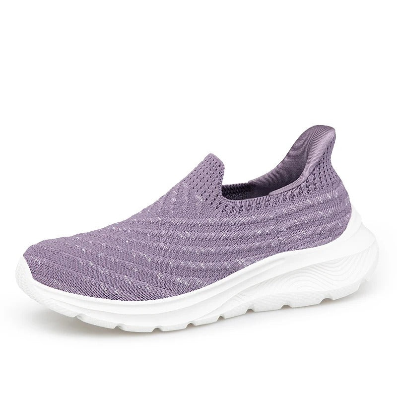 Slip-on sneaker dames, comfortabele anti-pijn instapschoen, paars, gedempte binnenzool, antislip, geen veters.
