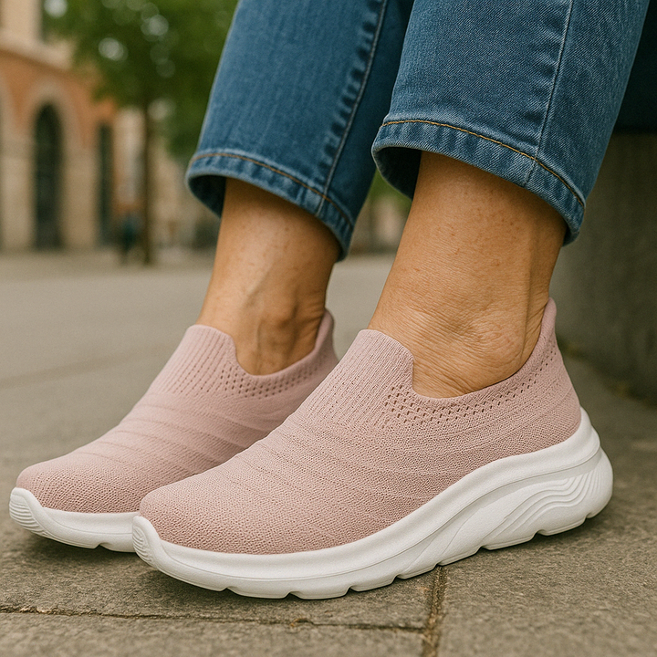 Slip-on sneaker dames, comfortabele anti-pijn instapschoen, paars, gedempte binnenzool, antislip, geen veters.