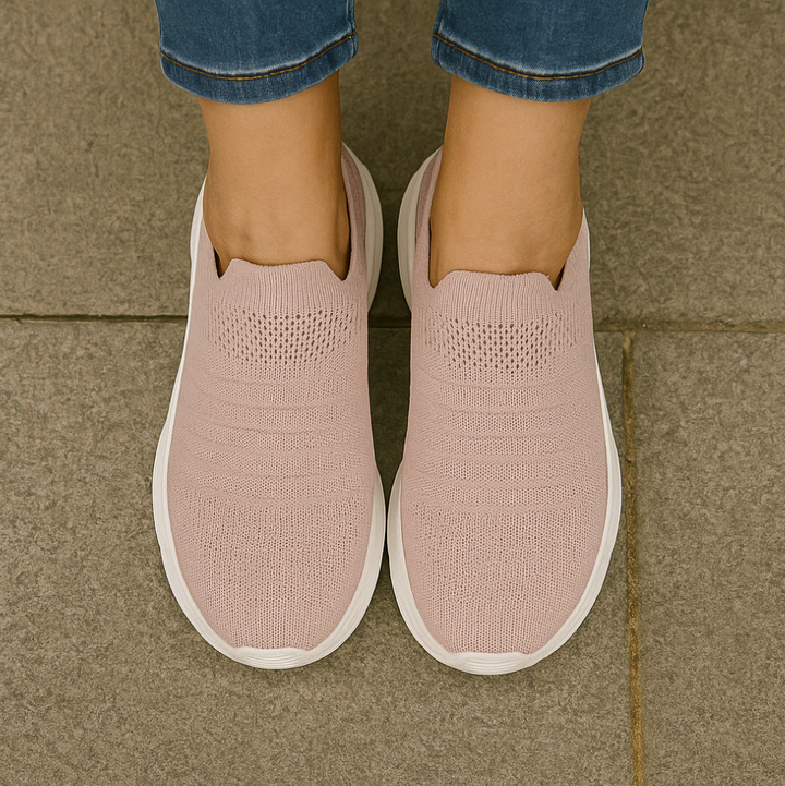 Slip-on sneaker dames, comfortabele anti-pijn instapschoen, paars, gedempte binnenzool, antislip, geen veters.