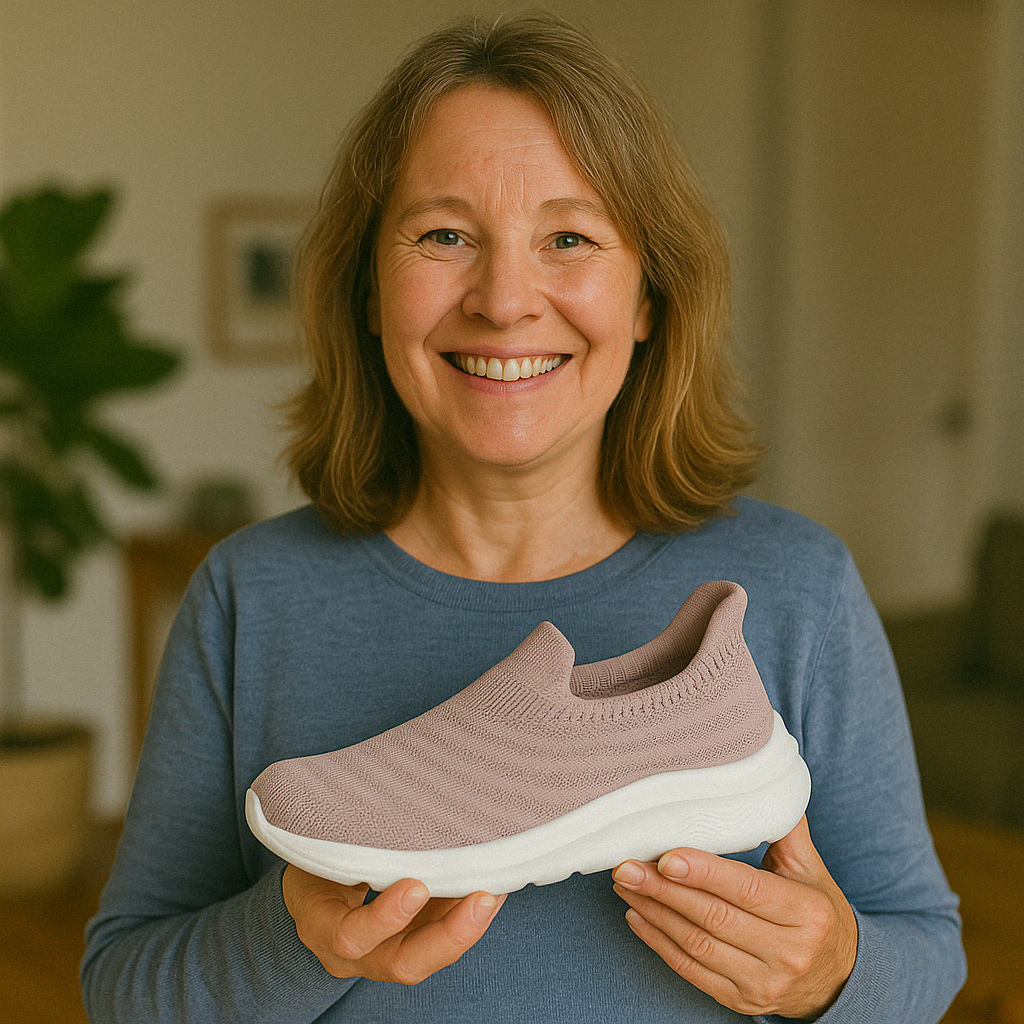 Slip-on sneaker dames, comfortabele anti-pijn instapschoen, paars, gedempte binnenzool, antislip, geen veters.