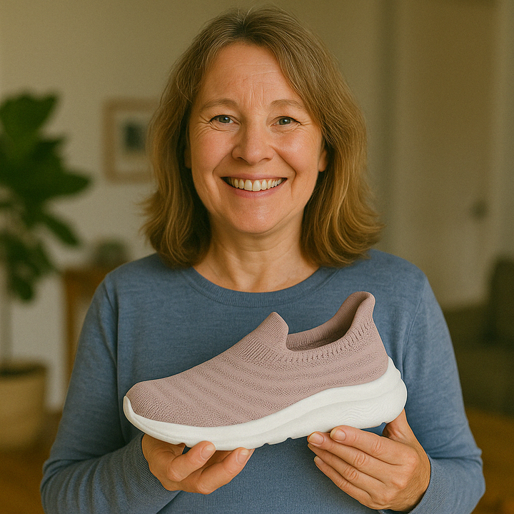 Slip-on sneaker dames, comfortabele anti-pijn instapschoen, paars, gedempte binnenzool, antislip, geen veters.