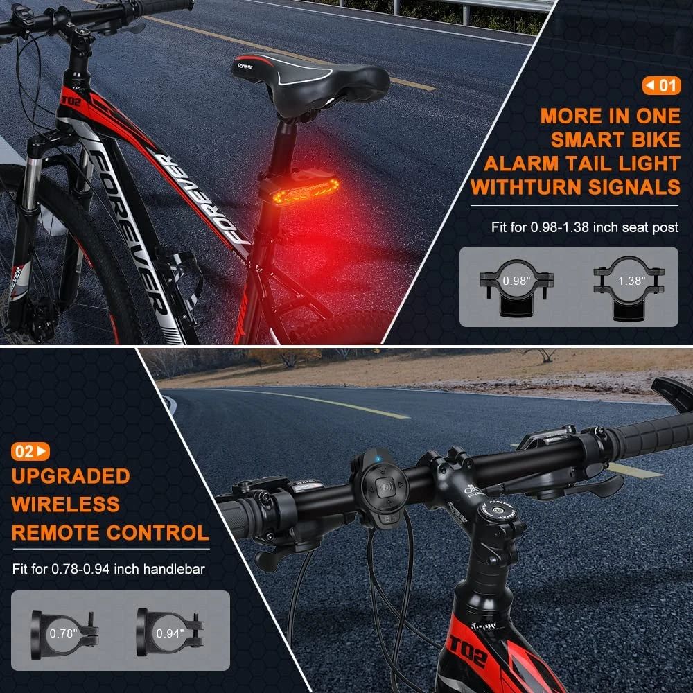 Slim achterlicht met alarm voor fietsen, zwart, 6 lichtmodi, weerbestendig, hoge zichtbaarheid voor veiligheid en diefstalbeveiliging