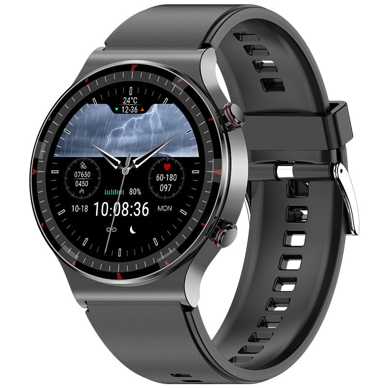 Smartwatch met ECG-functie, hartslag- en bloedzuurstofmeting, elegant design, groot HD-kleurenscherm.