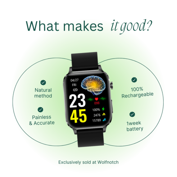 Smartwatch met glad display, ideaal voor pijnloze bloedsuikermeting en wellness-monitoring voor gezondheid en stijl.