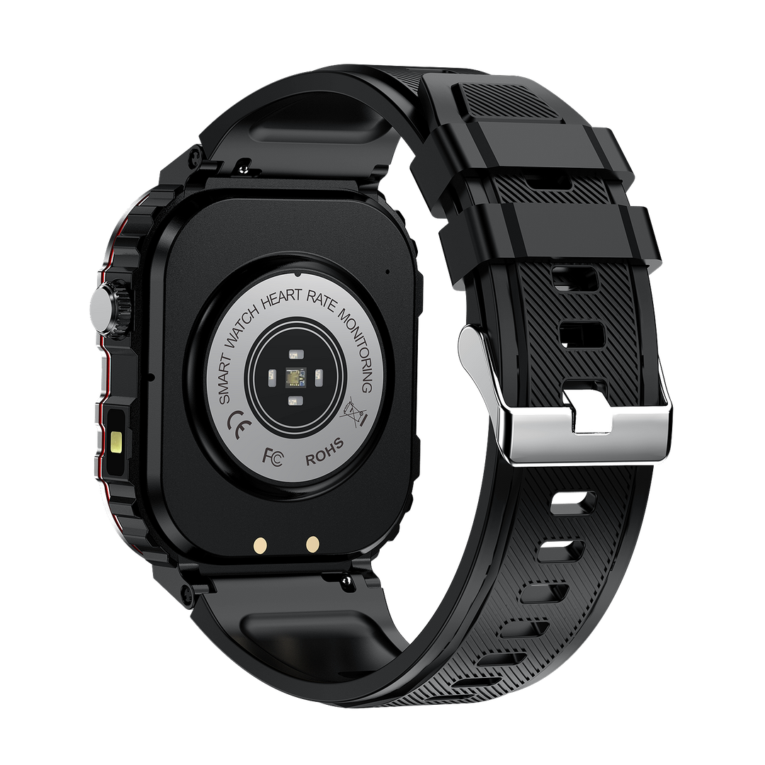 Smartwatch met groot HD-scherm en gezondheidsmonitor, bloedglucose- en hartslagmeting, stijlvol ontwerp.