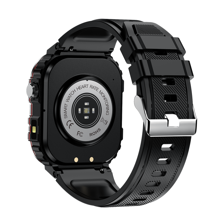 Smartwatch met groot HD-scherm en gezondheidsmonitor, bloedglucose- en hartslagmeting, stijlvol ontwerp.