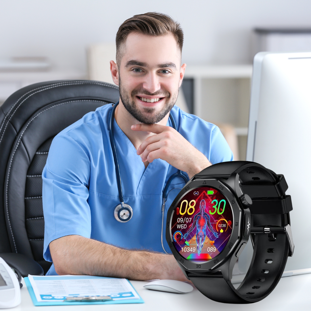 Smartwatch met SOS-functie, bloedglucosemeting en valsensor, elegant design, waterdicht, ideaal voor gezondheidsmonitoring