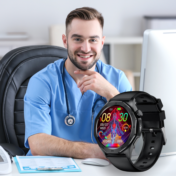Smartwatch met SOS-functie, bloedglucosemeting en valsensor, elegant design, waterdicht, ideaal voor gezondheidsmonitoring