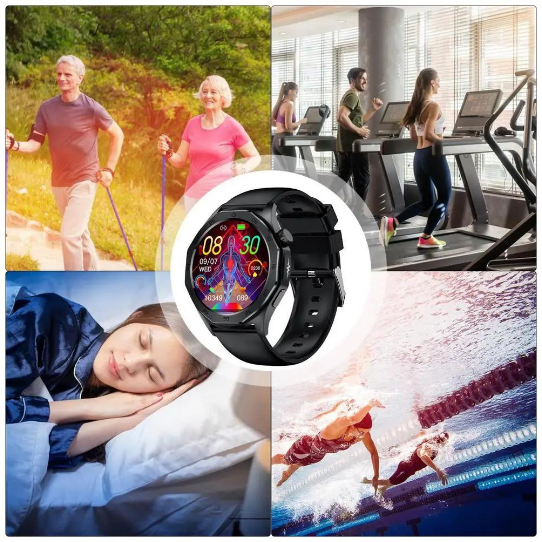 Smartwatch met SOS-functie, bloedglucosemeting en valsensor, elegant design, waterdicht, ideaal voor gezondheidsmonitoring