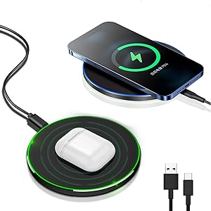 Compacte 30W draadloze snellader met USB-C poort, ideaal voor iPhone en Samsung.