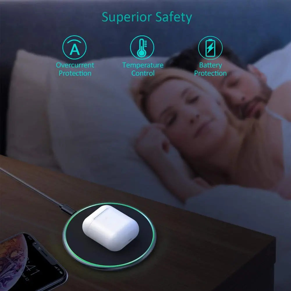Draadloze oplaadpad (30W) met antislip oppervlak voor veilige telefoonaccessoires.