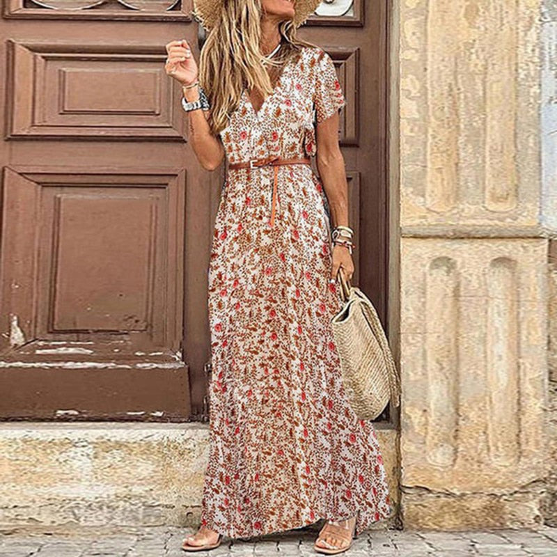 Zomerse Boho maxi-jurk voor dames met een vloeiend silhouet en paisley-patroon, ideaal voor warme dagen.