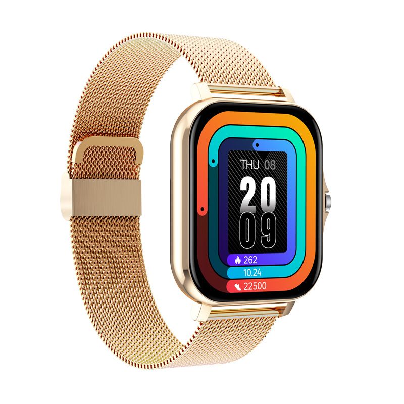 SOS Smartwatch met realtime vitaalbewaking, compact en stijlvol, verkrijgbaar in Goud, Grijs, Roze en Zwart.