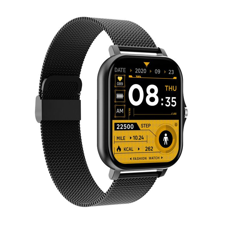 SOS Smartwatch met realtime vitaalbewaking, compact en stijlvol, verkrijgbaar in Goud, Grijs, Roze en Zwart.