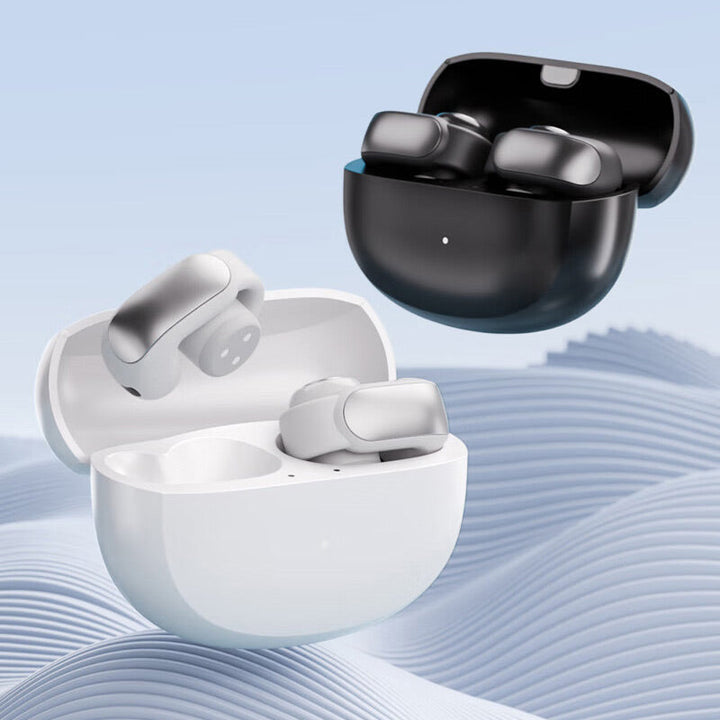 Sportkoptelefoon open oor, Bluetooth 5.3, zwart, lange batterijduur, ideaal voor sport en buitenactiviteiten.