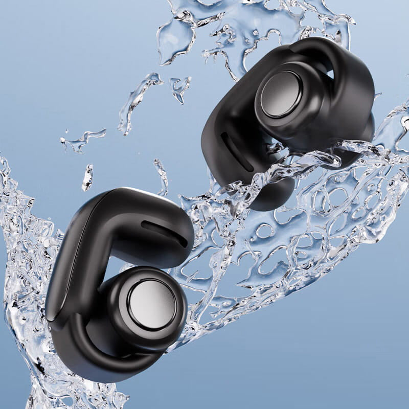 Sportkoptelefoon open oor, Bluetooth 5.3, zwart, lange batterijduur, ideaal voor sport en buitenactiviteiten.
