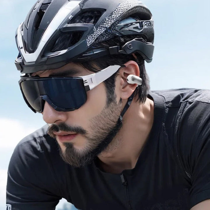 Sportkoptelefoon open oor, Bluetooth 5.3, zwart, lange batterijduur, ideaal voor sport en buitenactiviteiten.