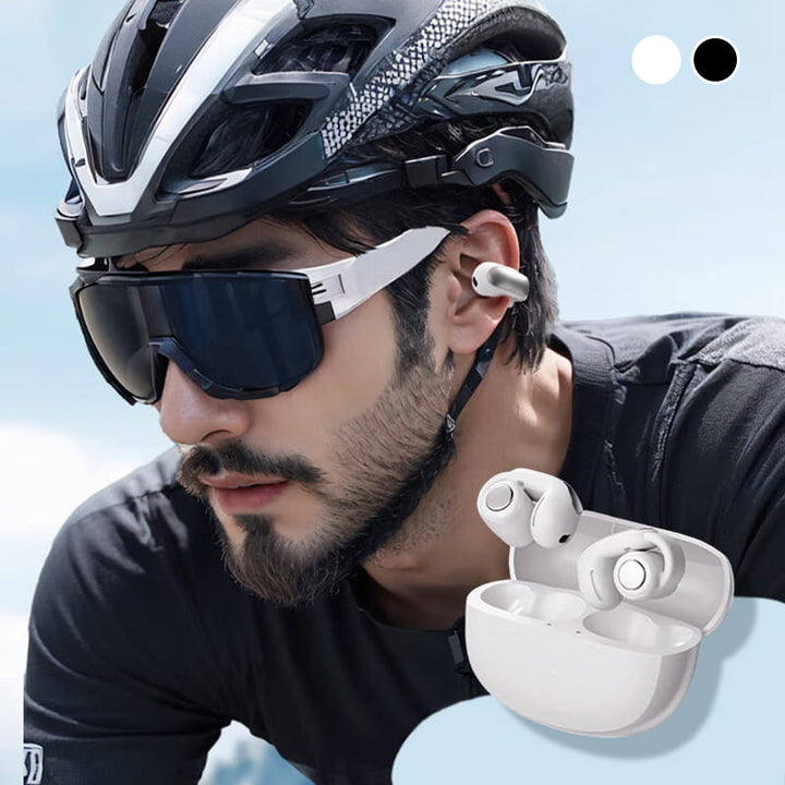 Sportkoptelefoon open oor, Bluetooth 5.3, zwart, lange batterijduur, ideaal voor sport en buitenactiviteiten.