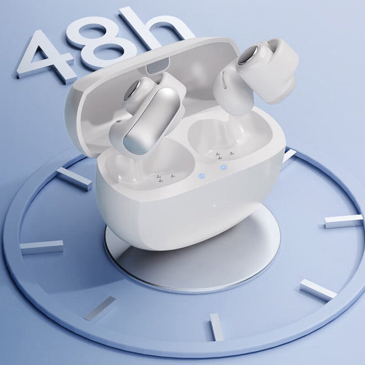 Sportkoptelefoon open oor, Bluetooth 5.3, zwart, lange batterijduur, ideaal voor sport en buitenactiviteiten.