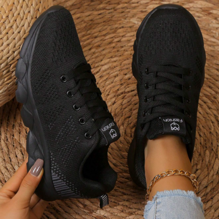Sportieve dames sneakers met veters, antislipzool, zijaanzicht, ademend, modern, comfortabel